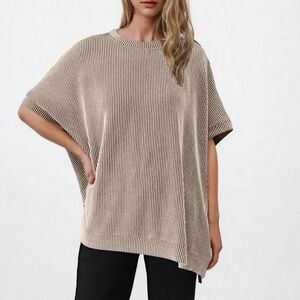 Beige Ribbed Women's Tunic Top